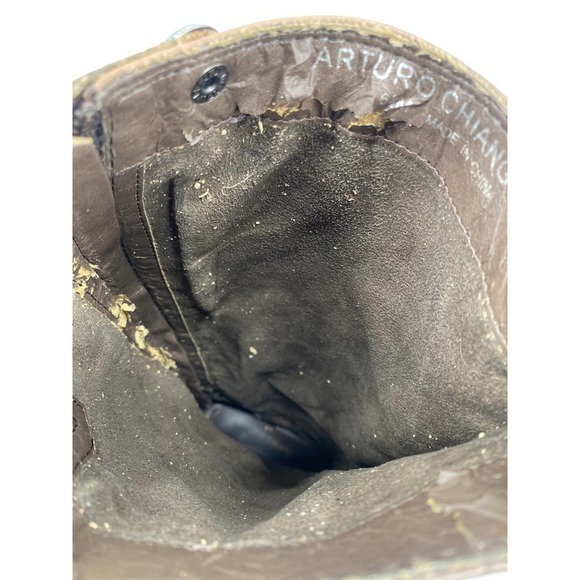 Arturo Chiang Women 6.5 Brown Destressed Leather Riding Boots Zip Button FLAWED - Picture 7 of 9